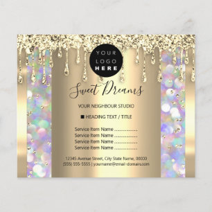 Prospectus 11,4 Cm X 14,2 Cm Liste de prix Logo Beauté Maquillage Ongles Golden