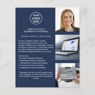 Prospectus 11,4 Cm X 14,2 Cm Logo moderne Professionnel Marine Blue Business