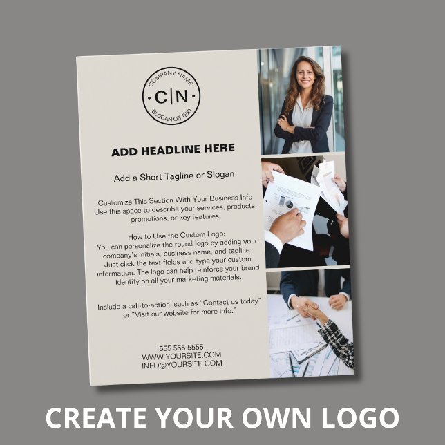 Prospectus 11,4 Cm X 14,2 Cm Logo Personnalisé Moderne Professionnel (Modern Custom Logo Professional Business Flyer)