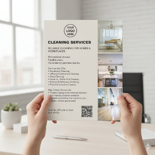 Prospectus 11,4 Cm X 14,2 Cm Logo photo QR moderne et neutre pour les services