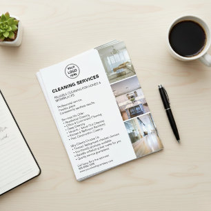Prospectus 11,4 Cm X 14,2 Cm Logo Photo Services de Nettoyage Modernes Blanc