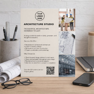 Prospectus 11,4 Cm X 14,2 Cm Logo QR de photo d'entreprise d'architecture neutr