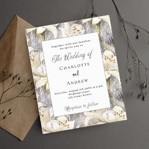 Prospectus 11,4 Cm X 14,2 Cm Lys blancs argent budget faire-part de mariage