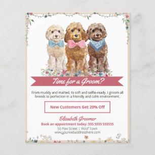 Prospectus 11,4 Cm X 14,2 Cm Magnifique Flore Chien Groomer Circulaire Avec Coc