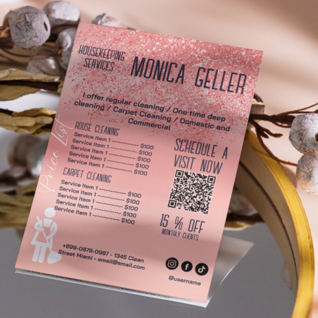 Prospectus 11,4 Cm X 14,2 Cm Maison Tenir Rose Prix Maid Or Blush Qr Code (House Keeping Maid Price Rose Gold Blush Qr Code Flyer)