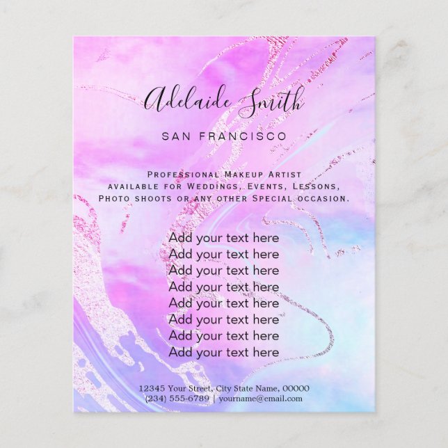 Prospectus 11,4 Cm X 14,2 Cm marbre fluide néon violet conception (Devant)