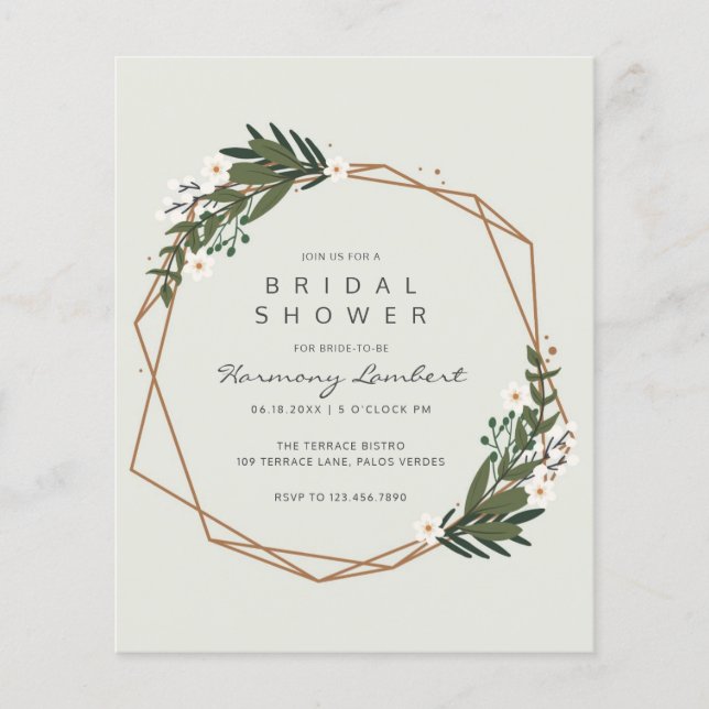 Prospectus 11,4 Cm X 14,2 Cm Mariage Bohème Chic Doré avec Feuillage Budget (Devant)