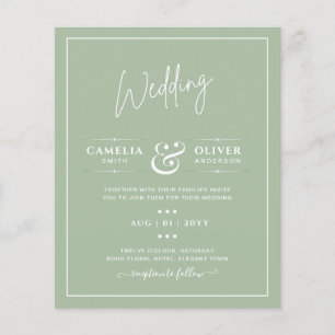 Prospectus 11,4 Cm X 14,2 Cm MARIAGE BUDGET Sage Apple Green Monochrome Texte