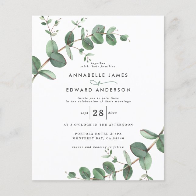 Prospectus 11,4 Cm X 14,2 Cm mariage budget vert invitation Eucalyptus (Devant)