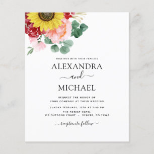 Prospectus 11,4 Cm X 14,2 Cm Mariage campagnard Budget Sunflower Eucalyptus
