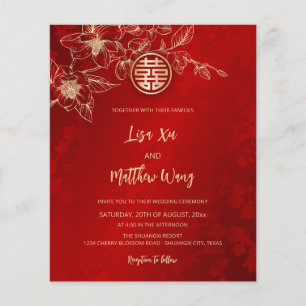 Prospectus 11,4 Cm X 14,2 Cm Mariage chinois Magnolia Gold Red