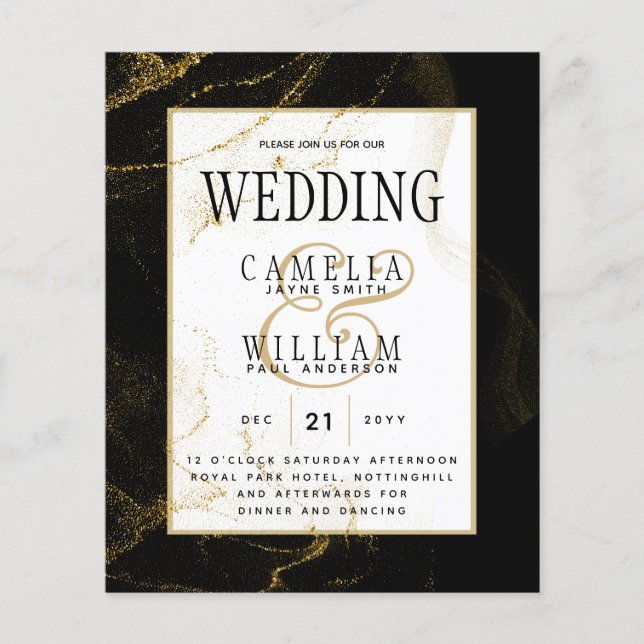 Prospectus 11,4 Cm X 14,2 Cm Mariage de Parties scintillant Black Gold moderne (Devant)