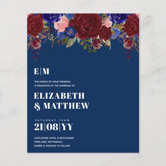 Prospectus 11,4 Cm X 14,2 Cm MARIAGE Floral Bleu BROUILLET À PRIX LE PLUS BAS (Devant)