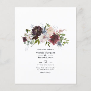 Prospectus 11,4 Cm X 14,2 Cm Mariage floral bordeaux, marine et rose