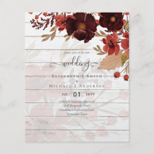 Prospectus 11,4 Cm X 14,2 Cm Mariage floral d'automne Terracotta Bourgogne Roug
