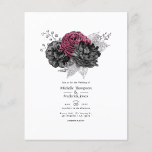 Prospectus 11,4 Cm X 14,2 Cm Mariage floral Marsala, noir et argent