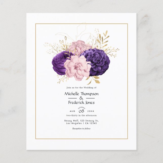 Prospectus 11,4 Cm X 14,2 Cm Mariage floral rose et violet (Devant)