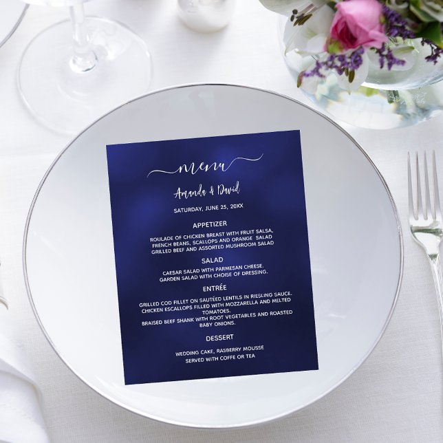 Prospectus 11,4 Cm X 14,2 Cm Mariage Menu bleu marine blanc budget (Créateur téléchargé)