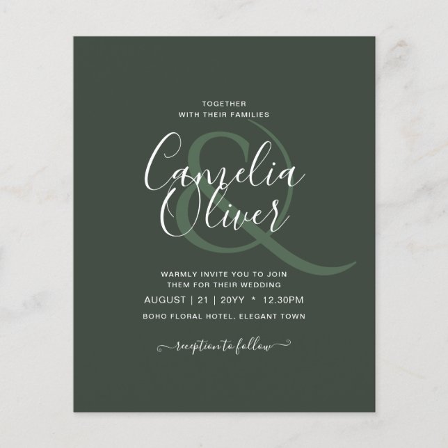 Prospectus 11,4 Cm X 14,2 Cm Mariage monochrome vert moderne (Devant)