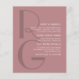 Prospectus 11,4 Cm X 14,2 Cm Mariage monogramme minimaliste de type rose poussi