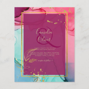 Prospectus 11,4 Cm X 14,2 Cm Mariage OR intense ROSE Turquoise OR Alcohol Ink