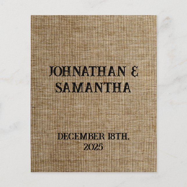 Prospectus 11,4 Cm X 14,2 Cm Mariage personnalisé rustique burlap motif nature (Devant)