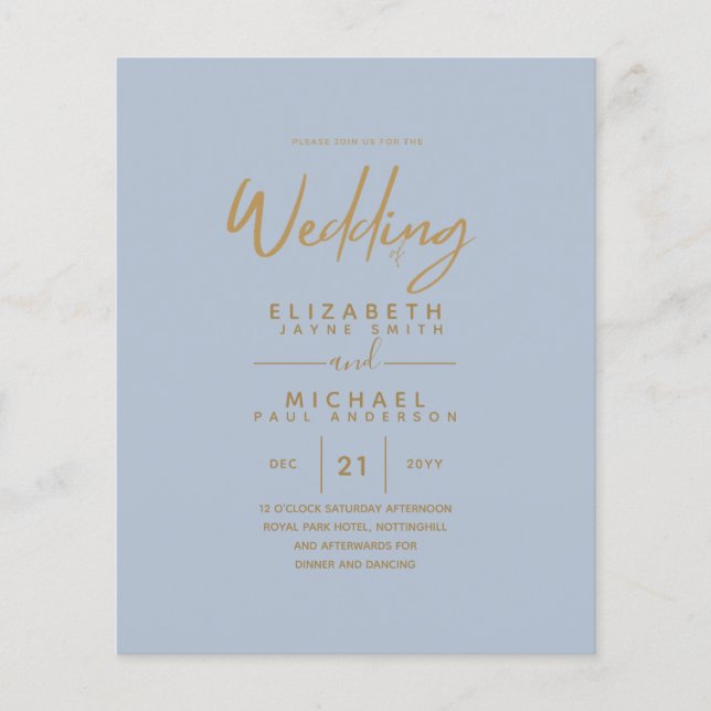 Prospectus 11,4 Cm X 14,2 Cm Meilleur budget Dusty Blue Gold Simple Mariage Fly (Devant)