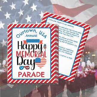 Prospectus 11,4 Cm X 14,2 Cm Memorial Day Notre Town Parade Cérémonie Invitatio