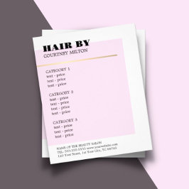 Prospectus 11,4 Cm X 14,2 Cm Menu de coiffeur minimaliste Rose Ligne Faux Or