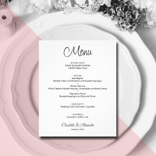 Prospectus 11,4 Cm X 14,2 Cm Menu de mariage blanc à petit budget