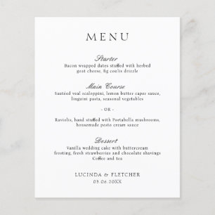 Prospectus 11,4 Cm X 14,2 Cm Menu de mariage élégant classique formel à budget