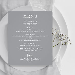 Prospectus 11,4 Cm X 14,2 Cm Menu de mariage simple élégant gris