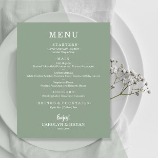 Prospectus 11,4 Cm X 14,2 Cm Menu de mariage simple vert sauge Sage