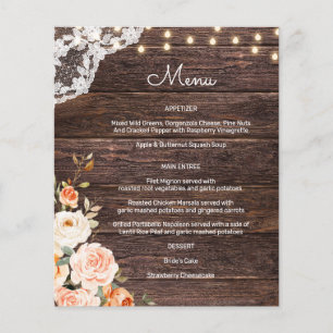 Prospectus 11,4 Cm X 14,2 Cm Menu Floral Budget Bois, dentelle et cordes