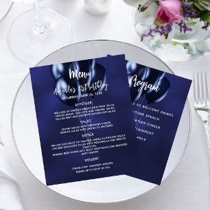 Prospectus 11,4 Cm X 14,2 Cm Menu programme bleu marine ballons blancs budget