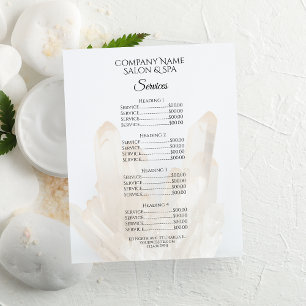 Prospectus 11,4 Cm X 14,2 Cm Menu Services Salon Spa de Crystals blancs