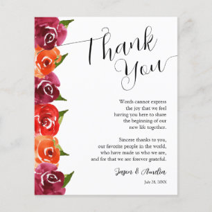 Prospectus 11,4 Cm X 14,2 Cm Merci en plaque Mariage florale dynamique