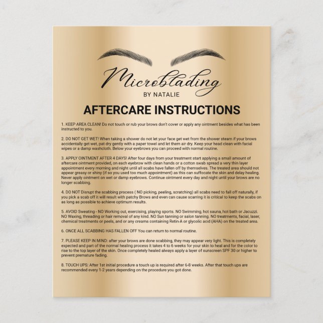 Prospectus 11,4 Cm X 14,2 Cm Microblading Aftercare Instruction Modern Gold (Devant)