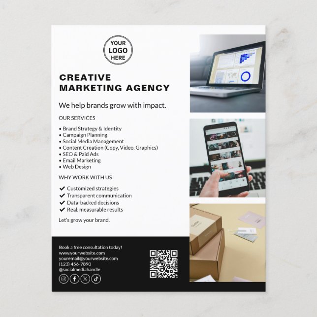 Prospectus 11,4 Cm X 14,2 Cm Moderne Logo Marketing Creative Business (Devant)
