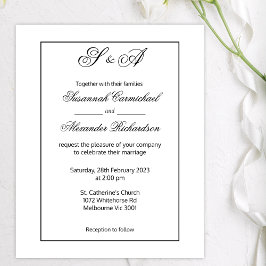 Prospectus 11,4 Cm X 14,2 Cm Monogrammes encadrés noirs minimaliste Mariage bud