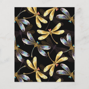 Prospectus 11,4 Cm X 14,2 Cm Motif sans couture avec libellules d'or