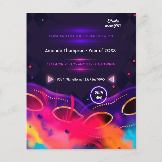 Prospectus 11,4 Cm X 14,2 Cm Neon Glow Graduation Party (Devant)