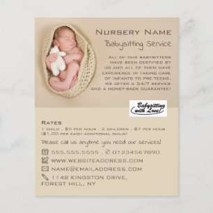 Prospectus 11,4 Cm X 14,2 Cm Nouveau-né bébé et jeune enfant, baby-sitter, gard