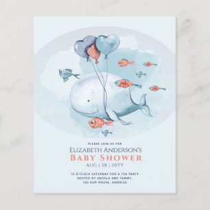 Prospectus 11,4 Cm X 14,2 Cm Ocean Sea Life BABY SHOWER Blue Whale