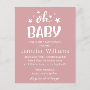 Prospectus 11,4 Cm X 14,2 Cm oh bébé, invitation minimaliste baby shower rose