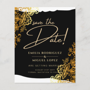 Prospectus 11,4 Cm X 14,2 Cm OR LACE Black All-in1 Mariage Enregistrer la date