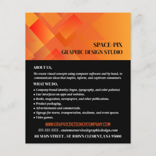 Prospectus 11,4 Cm X 14,2 Cm Orange Graphic, Graphic Designer Publicité
