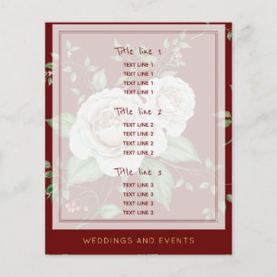 Prospectus 11,4 Cm X 14,2 Cm Organisateur de Mariage   Modèle de Roses Rouge Bo