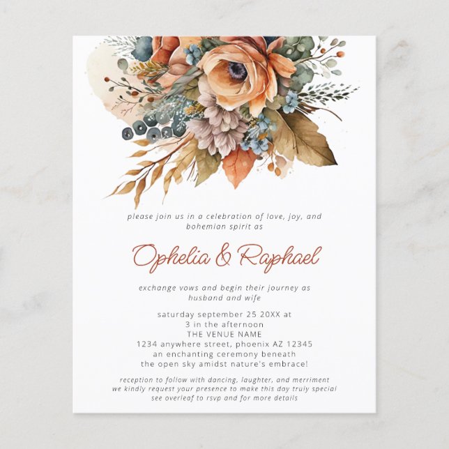 Prospectus 11,4 Cm X 14,2 Cm PAPER Automne Florals Terracotta Boho Mariage (Devant)
