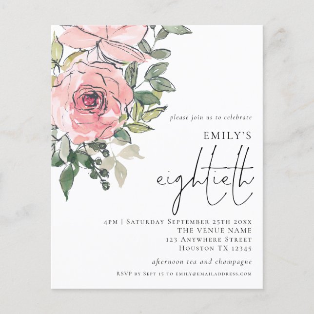 Prospectus 11,4 Cm X 14,2 Cm PAPER Blush Pink Floral Invitation de la huitième  (Devant)